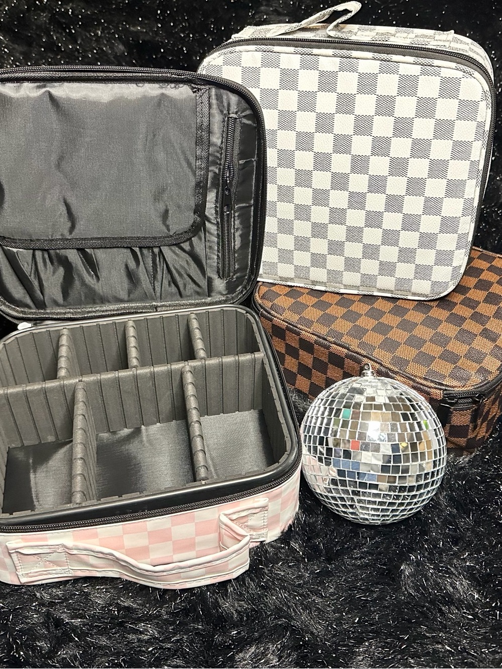 Travel Jewelry & Makeup Organizer Case - Brown Checkered